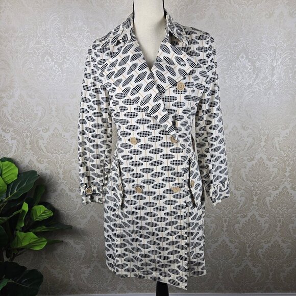 Gap Size XS Coated Cotton Trench Coat Cream Geometric Print Double Breasted Belt - Picture 2 of 16